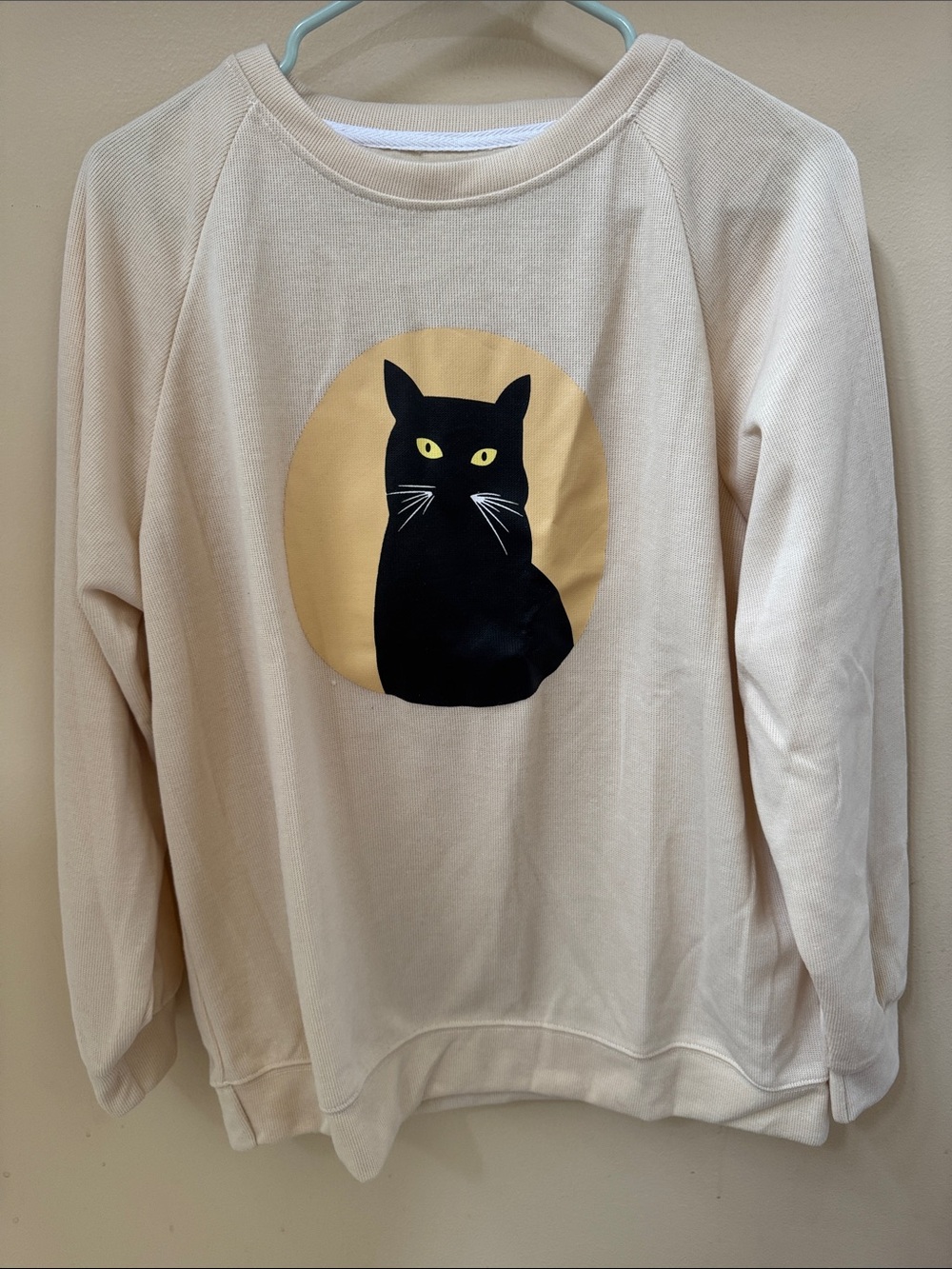 New without tags Cozy Cat Graphic Sweatshirt - Beige with Black Cat